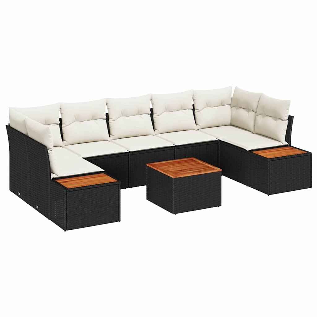 Havesofa Sæt med pude med opbevaring 8 pcs Sort Poly rattan
