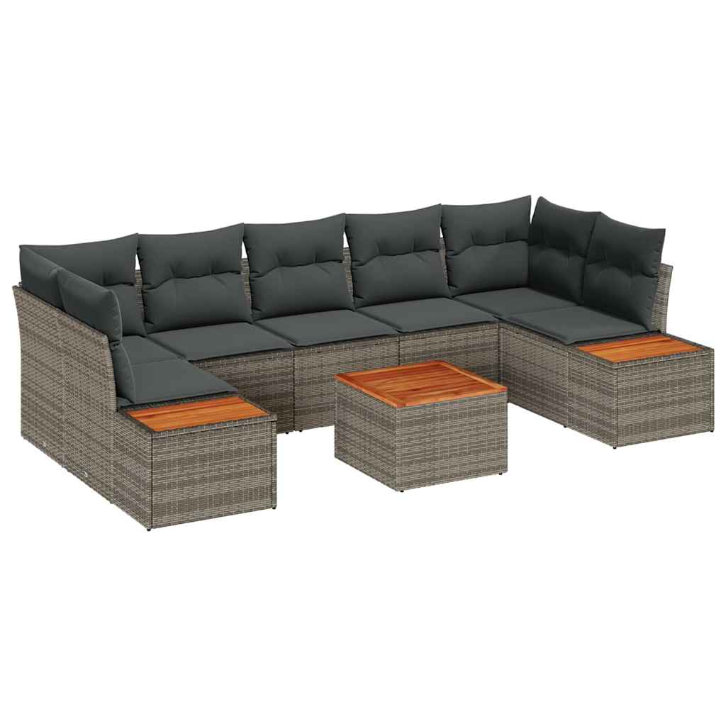 Havesofa Sæt med pude med opbevaring 8 pcs Grå Poly rattan