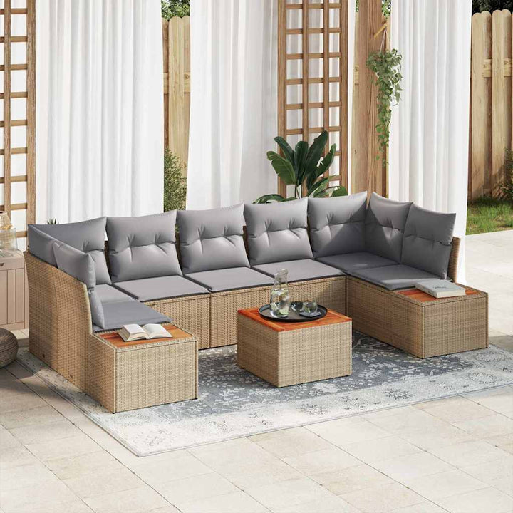 Havesofa Sæt med pude med opbevaring 8 pcs Beige Poly rattan