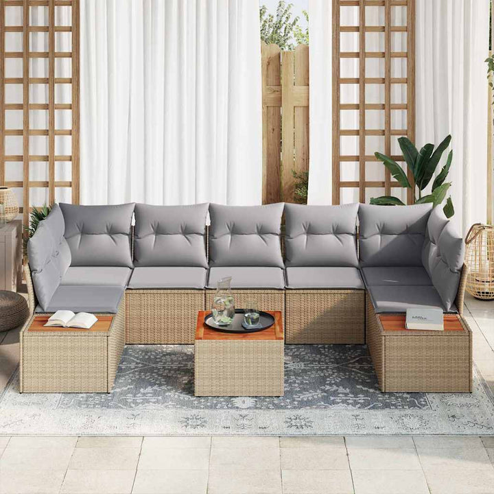 Havesofa Sæt med pude med opbevaring 8 pcs Beige Poly rattan