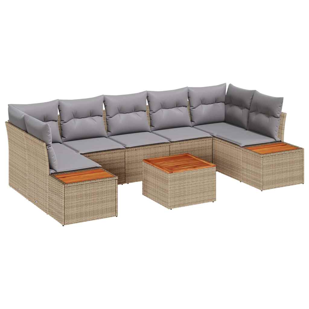 Havesofa Sæt med pude med opbevaring 8 pcs Beige Poly rattan