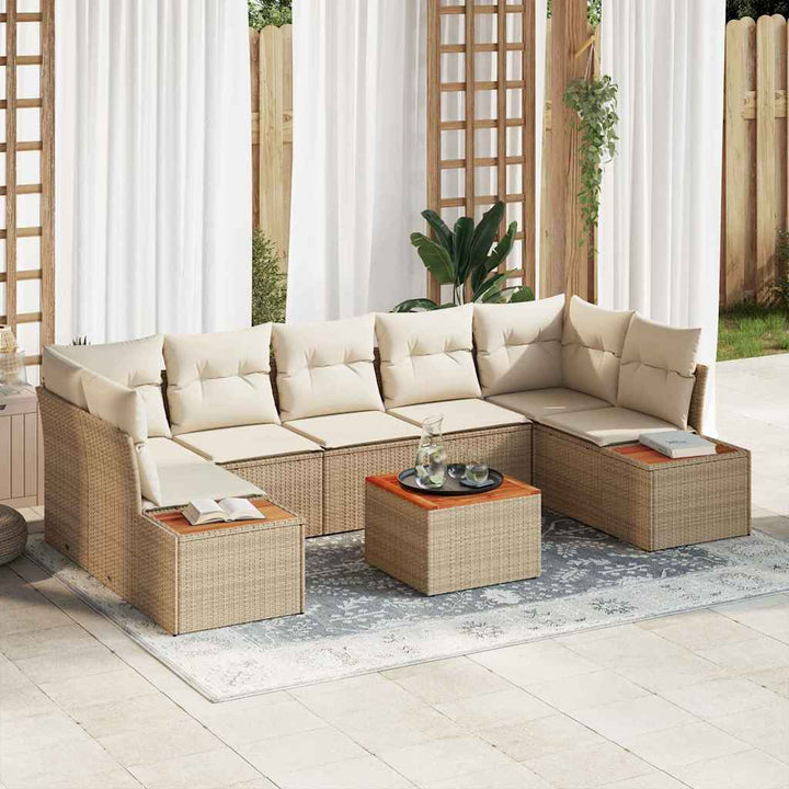 Havesofa Sæt 8 stk. Beige Poly rattan