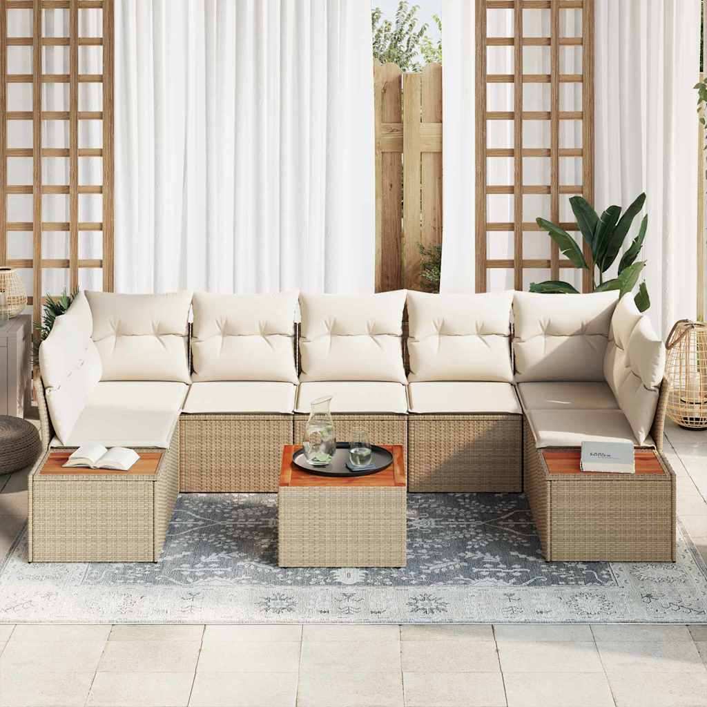 Havesofa Sæt med pude med opbevaring 8 pcs Beige Poly rattan