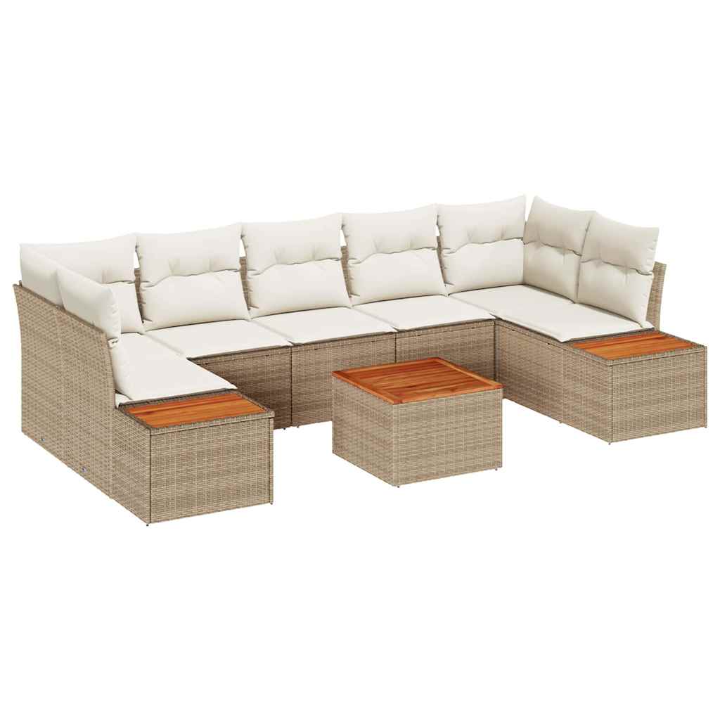 Havesofa Sæt med pude med opbevaring 8 pcs Beige Poly rattan