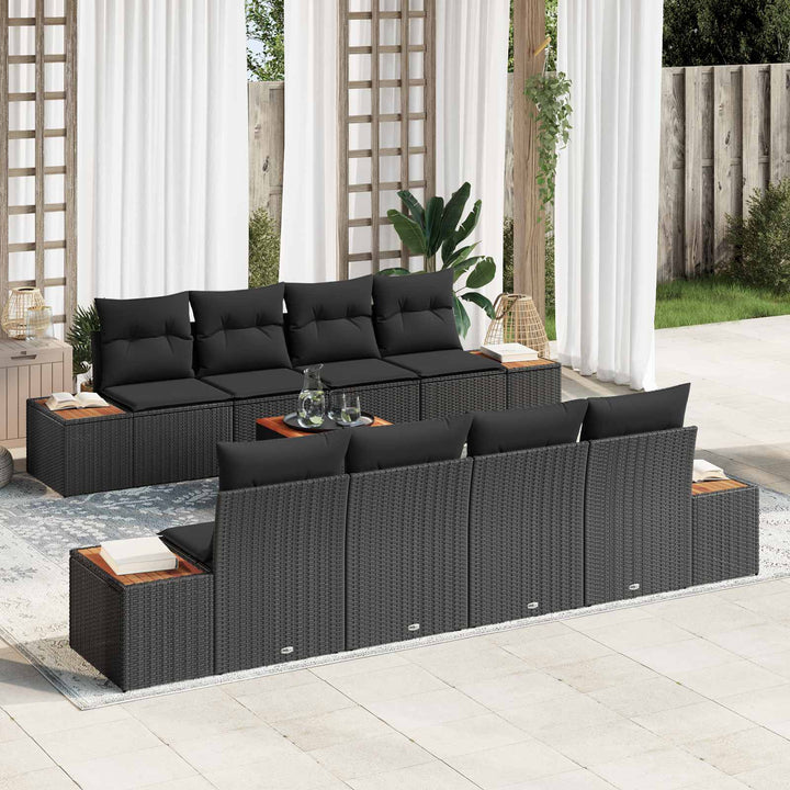 Havesofa Sæt med pude med opbevaring 9 pcs Sort Poly rattan