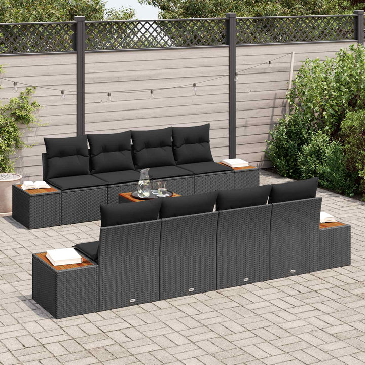 Havesofa Sæt med pude med opbevaring 9 pcs Sort Poly rattan