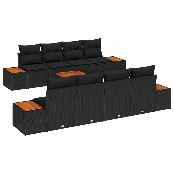 Havesofa Sæt med pude med opbevaring 9 pcs Sort Poly rattan