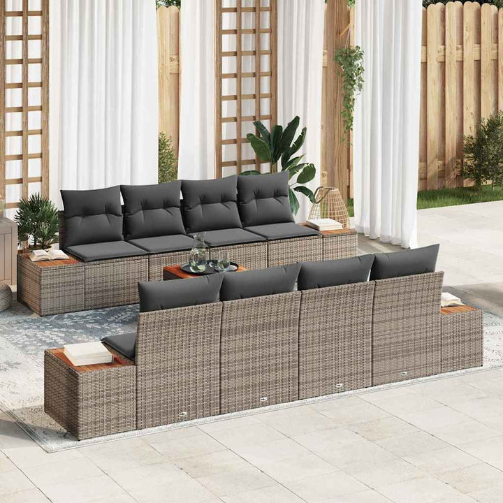 Havesofa Sæt med opbevaring 9 pcs Grå Poly rattan