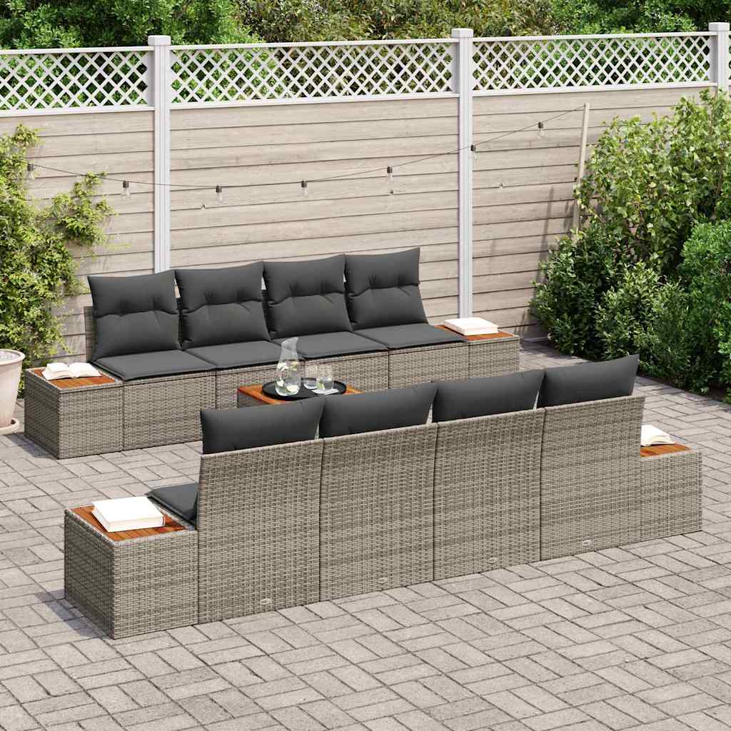 Havesofa Sæt med opbevaring 9 pcs Grå Poly rattan