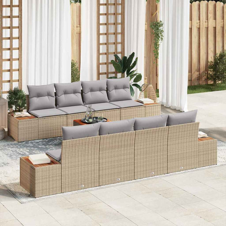 Havesofa Sæt med opbevaring 9 pcs Beige Poly rattan