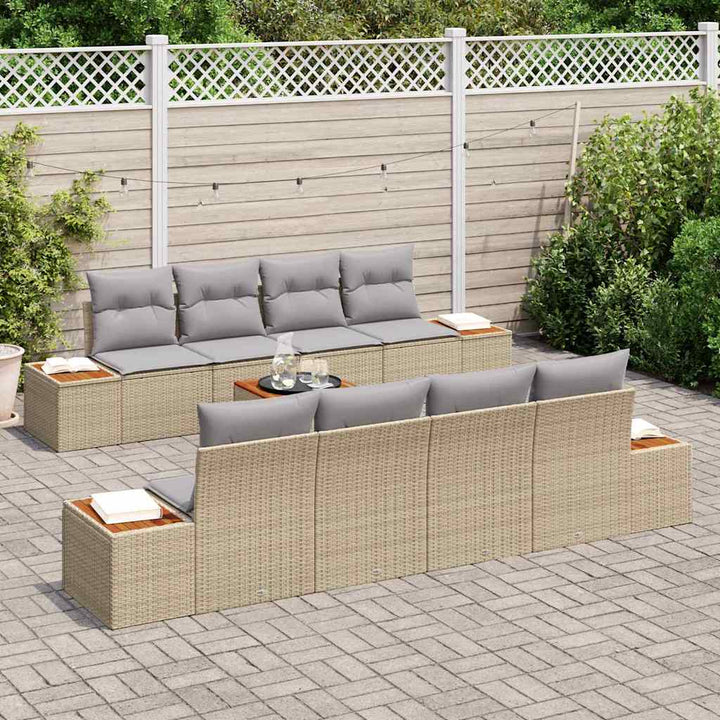 Havesofa Sæt med opbevaring 9 pcs Beige Poly rattan
