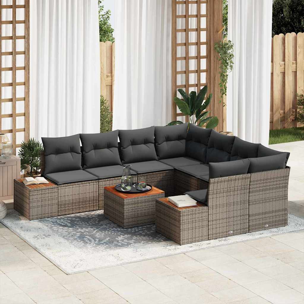 Havesofa Sæt med opbevaring 9 pcs Grå Poly rattan