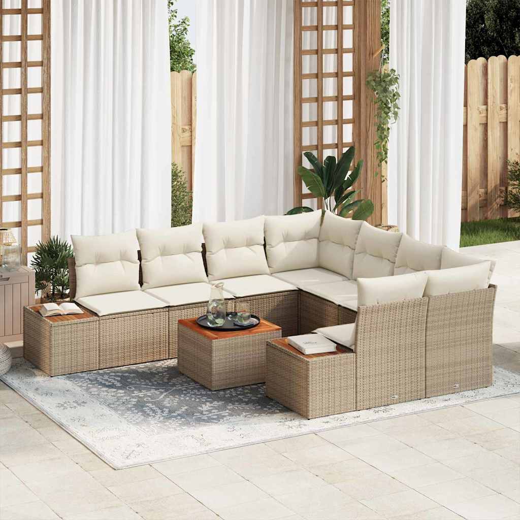Havesofa Sæt med opbevaring 9 pcs Beige Poly rattan