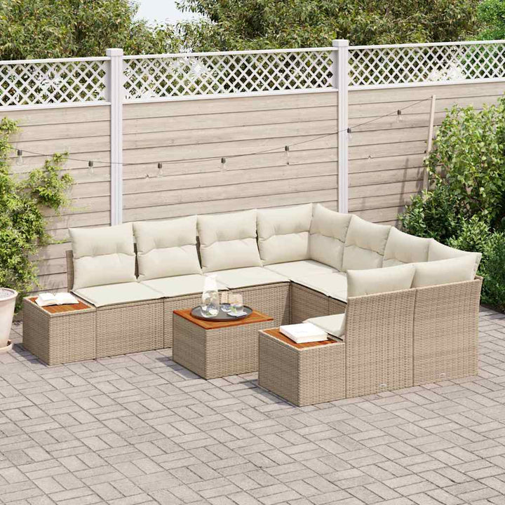 Havesofa Sæt med opbevaring 9 pcs Beige Poly rattan