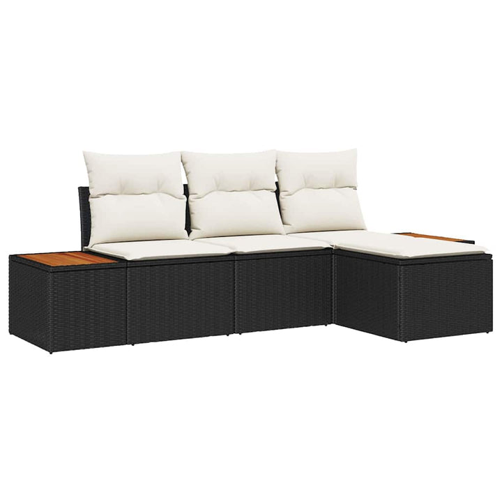 Havesofa Sæt med pude 4 pcs Sort og Cream Poly Rattan