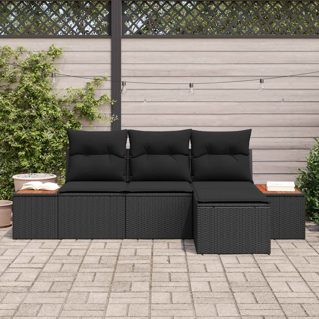 Havesofa Sæt med pude 4 pcs Sort Poly Rattan
