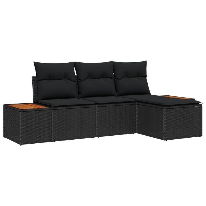 Havesofa Sæt med pude 4 pcs Sort Poly Rattan