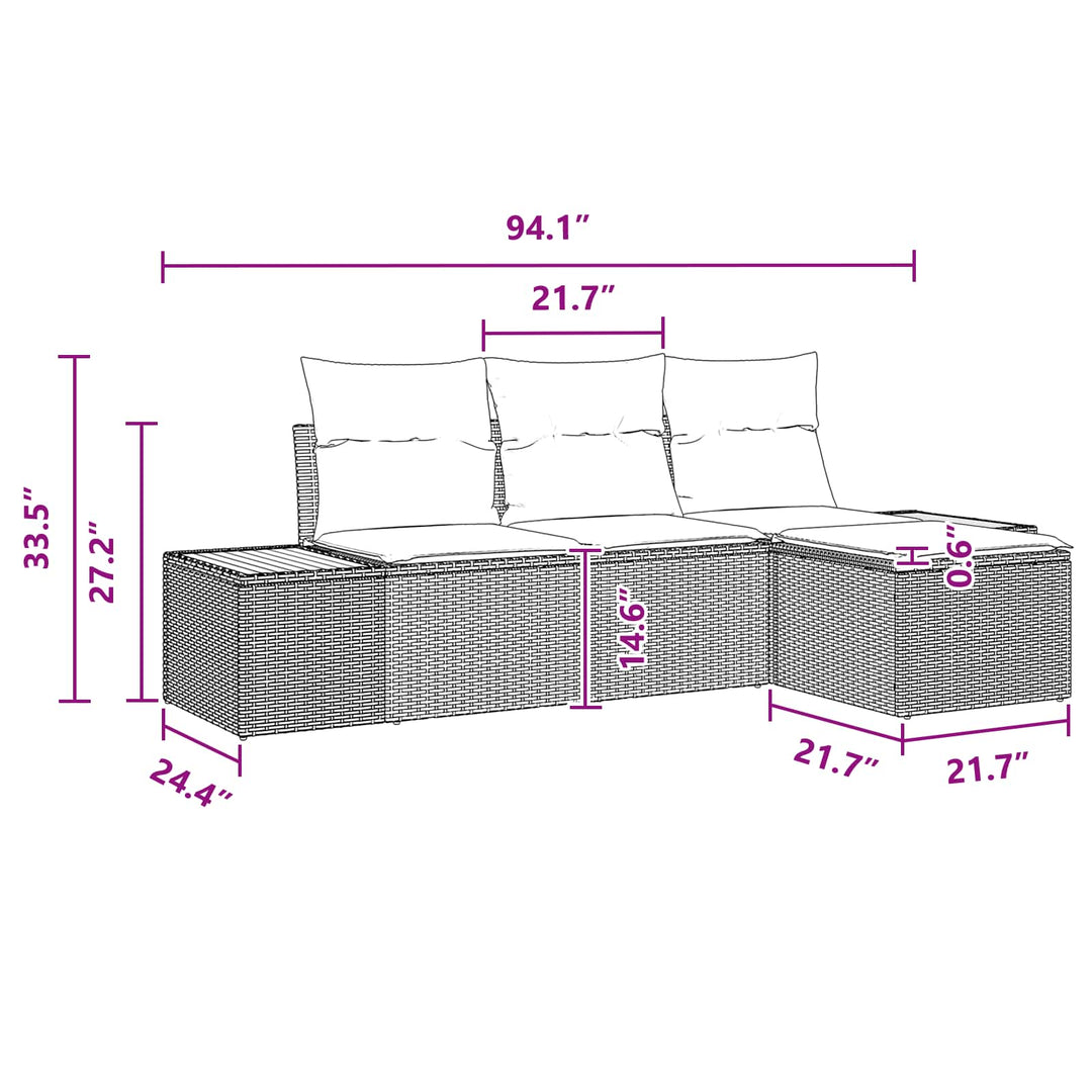Havesofa Sæt med pude 4 pcs Sort Poly Rattan