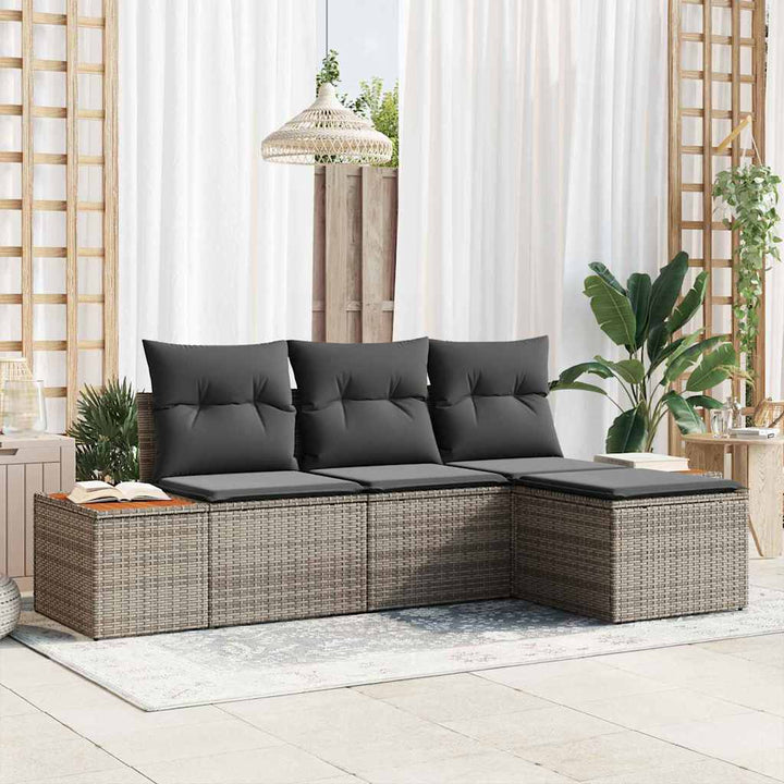 Havesofa Sæt med pude 4 pcs Grå Poly Rattan