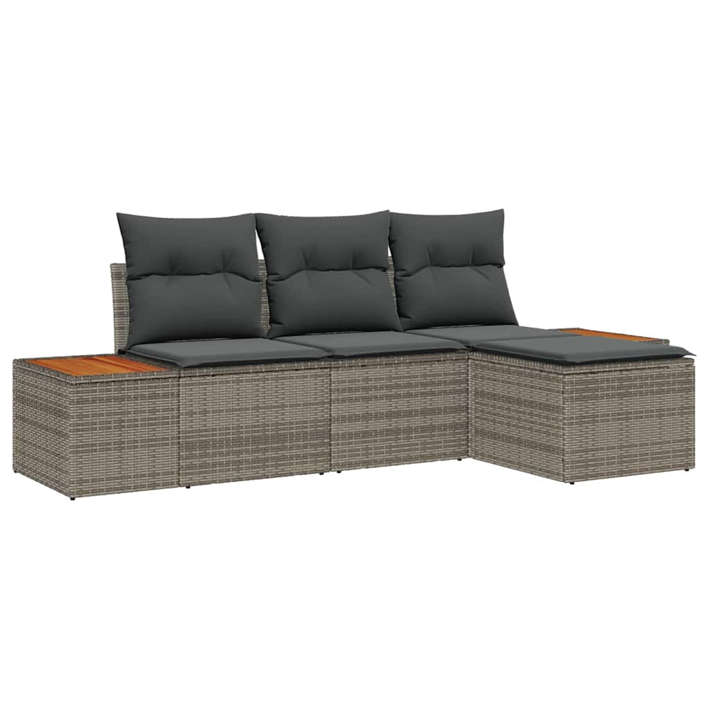 Havesofa Sæt med pude 4 pcs Grå Poly Rattan