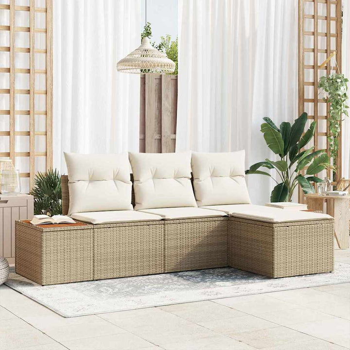 Havesofa Sæt 4 stk. Beige og creme Poly Rattan