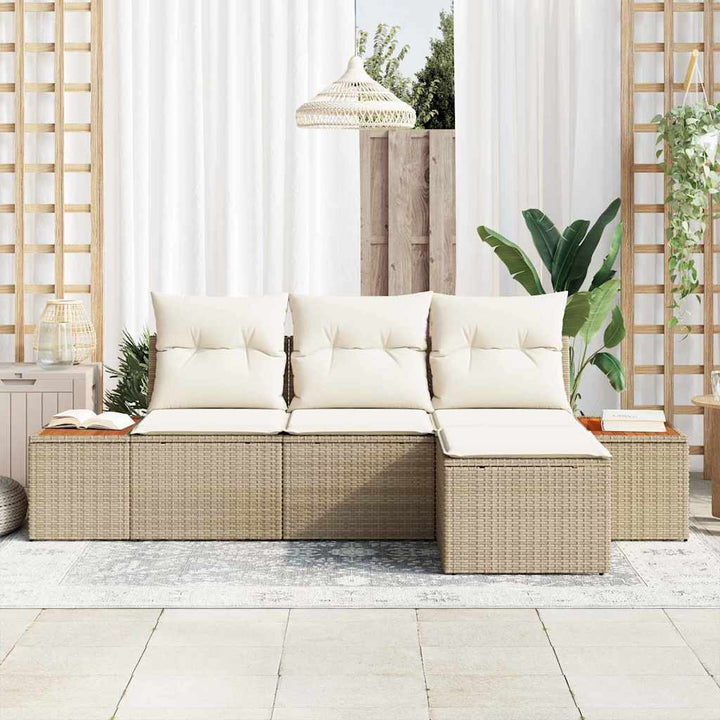 Havesofa Sæt 4 stk. Beige og creme Poly Rattan