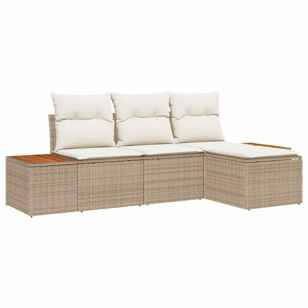Havesofa Sæt 4 stk. Beige og creme Poly Rattan
