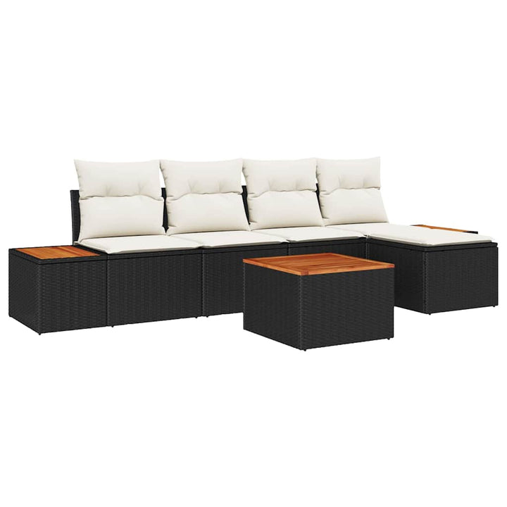Havesofa Sæt med pude 6 pcs Sort og Cream Polyrattan