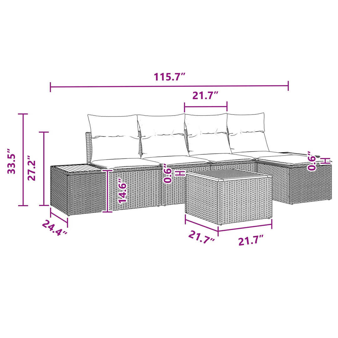 Havesofa Sæt med pude med opbevaring 6 pcs Sort Polyrattan
