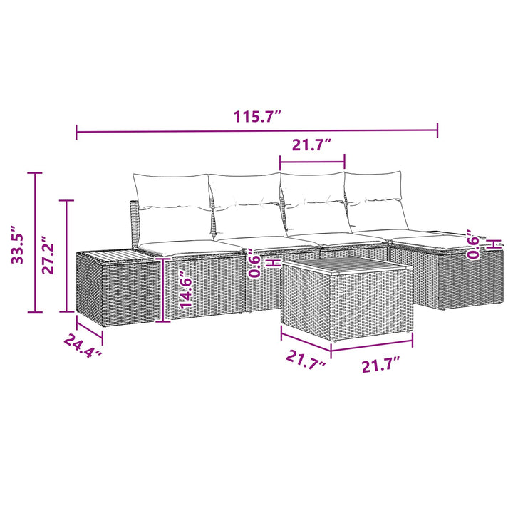 Havesofa Sæt med pude med opbevaring 6 pcs Sort Polyrattan
