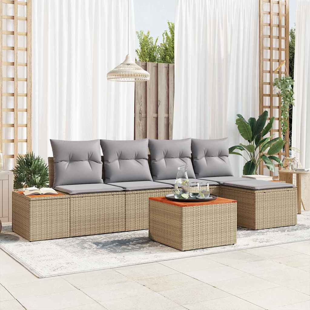Havesofa Sæt med pude 6 pcs Beige og lys grå Polyrattan