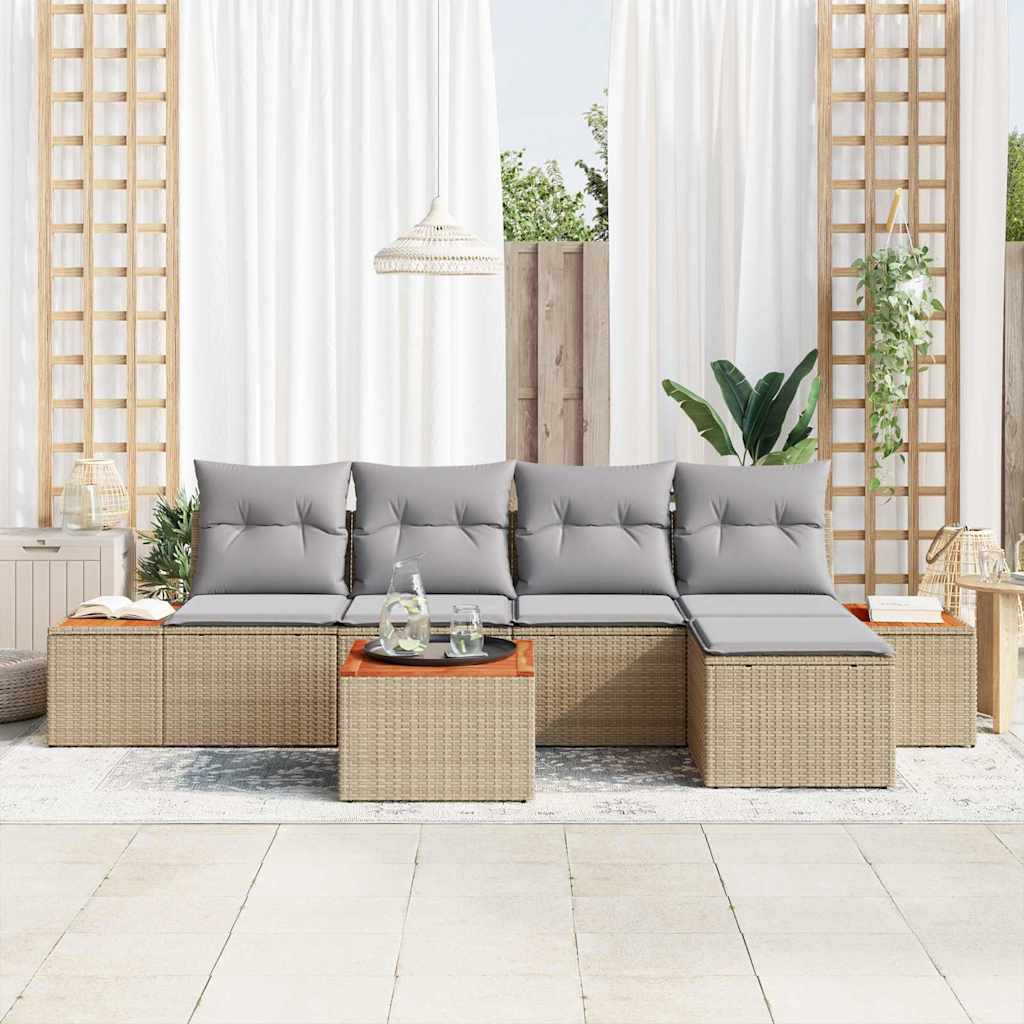 Havesofa Sæt med pude 6 pcs Beige og lys grå Polyrattan