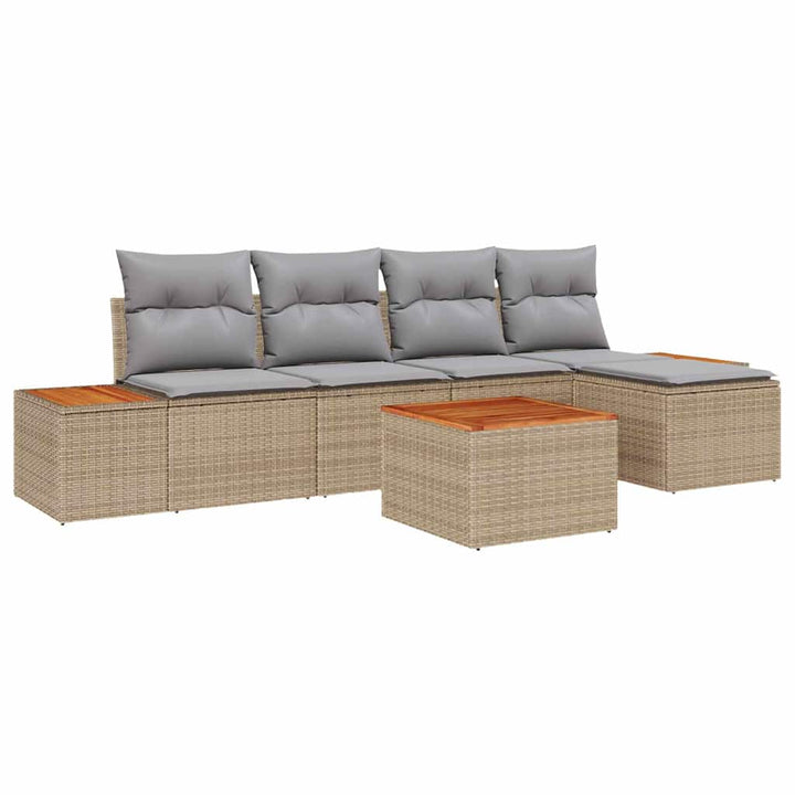 Havesofa Sæt med pude 6 pcs Beige og lys grå Polyrattan