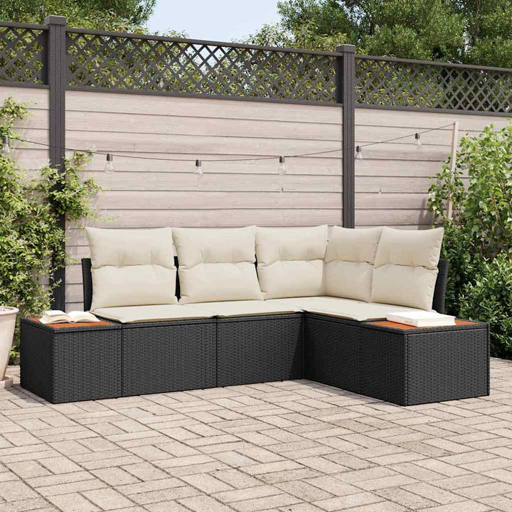 Havesofa Sæt med pude 4 pcs Sort og Cream Polyrattan