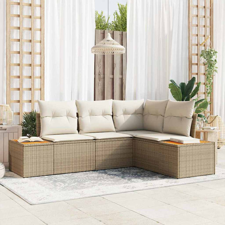 Havesofa Sæt 4 stk. 4-Antal sæder Beige og creme Polyrattan