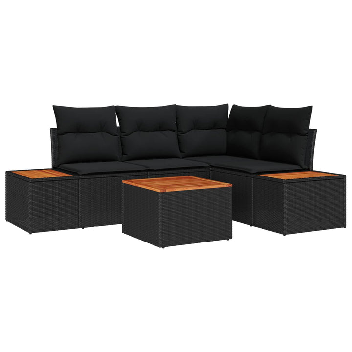 Havesofa Sæt med pude med opbevaring 4 pcs Sort Polyrattan