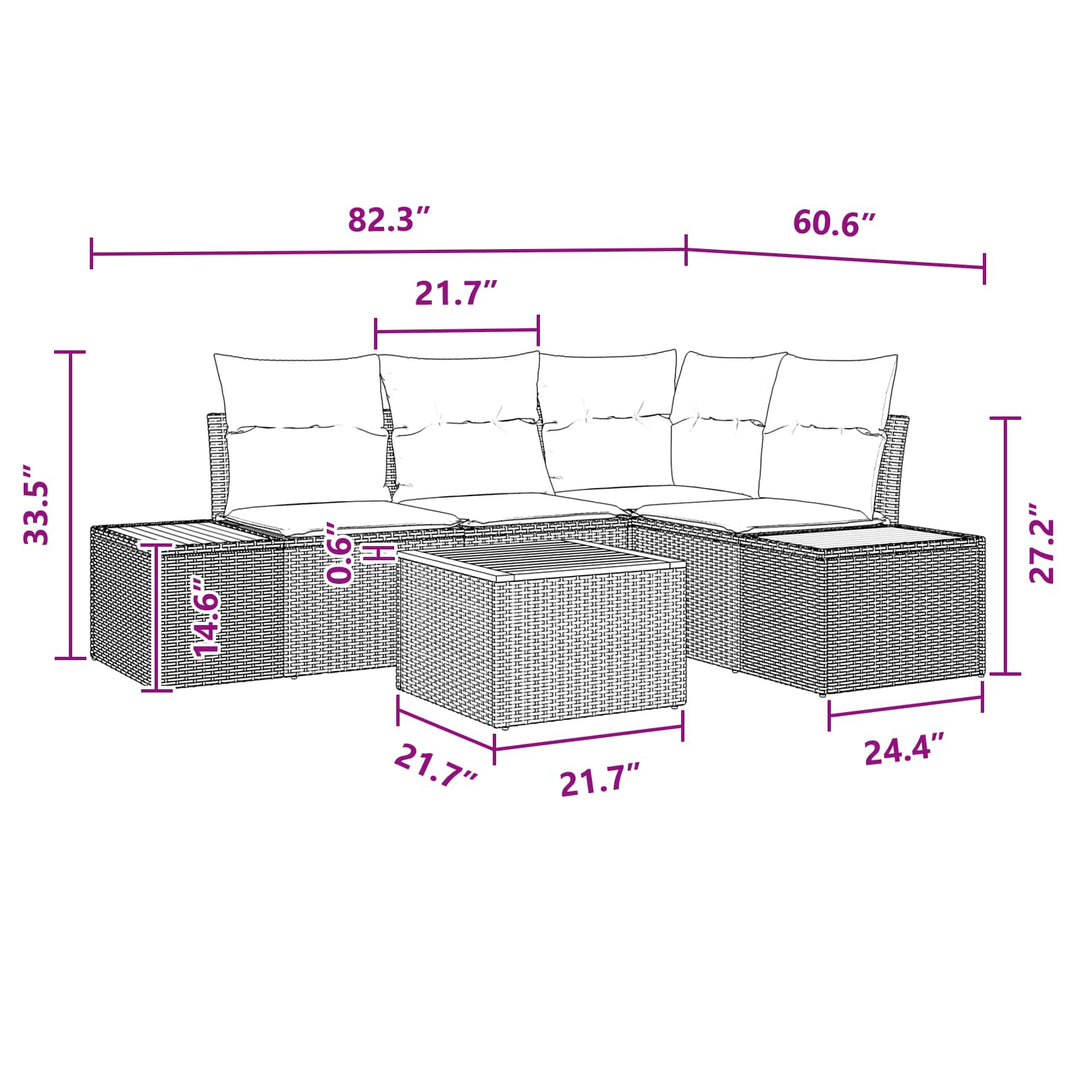 Havesofa Sæt med pude med opbevaring 4 pcs Sort Polyrattan