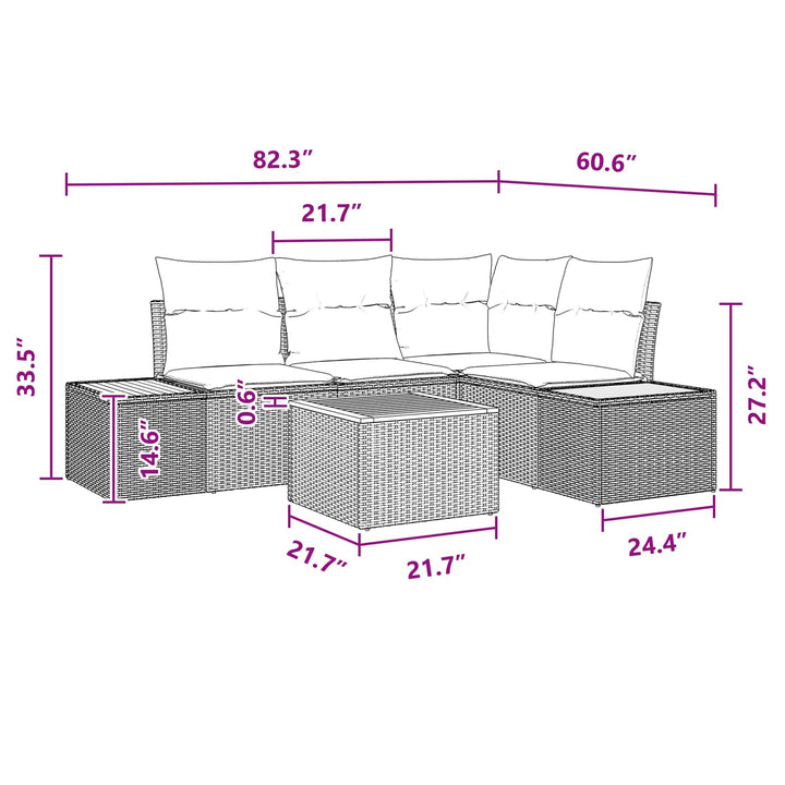 Havesofa Sæt med pude med opbevaring 4 pcs Sort Polyrattan