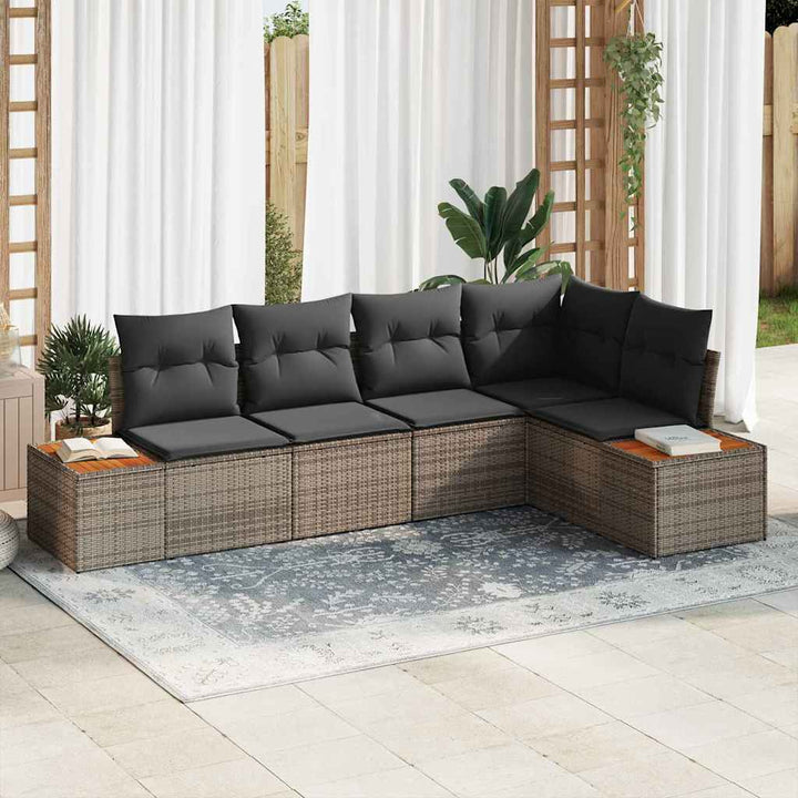 Havesofa Sæt med pude med opbevaring 5 pcs Grå Poly rattan