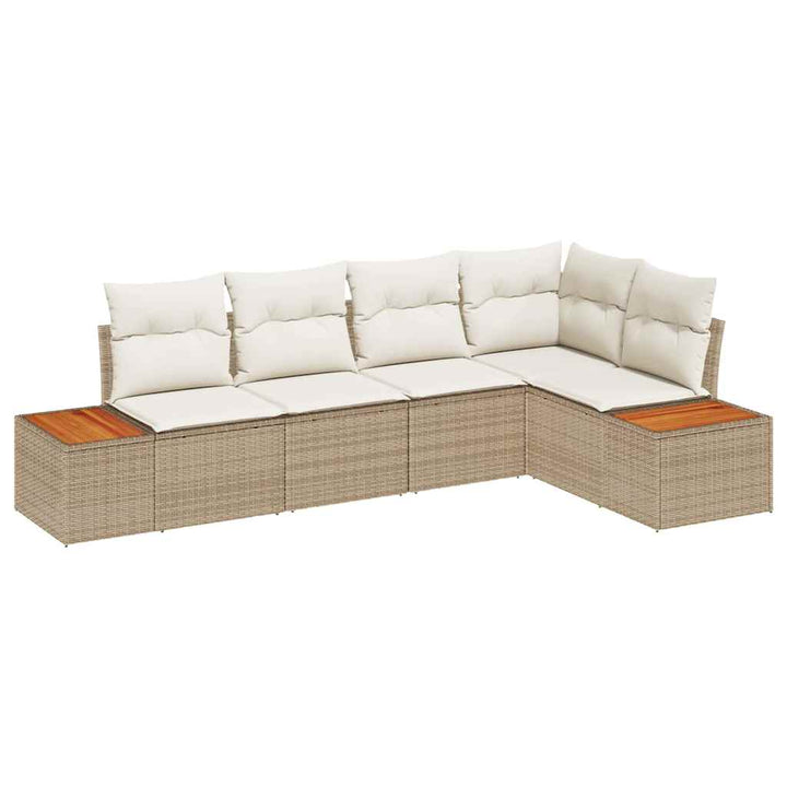 Havesofa Sæt med pude 5 pcs beige og cremefarvet Poly rattan