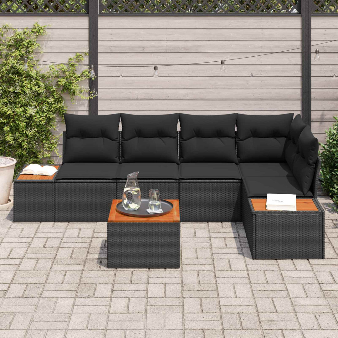 Havesofa Sæt med pude med opbevaring 6 pcs Sort Poly rattan