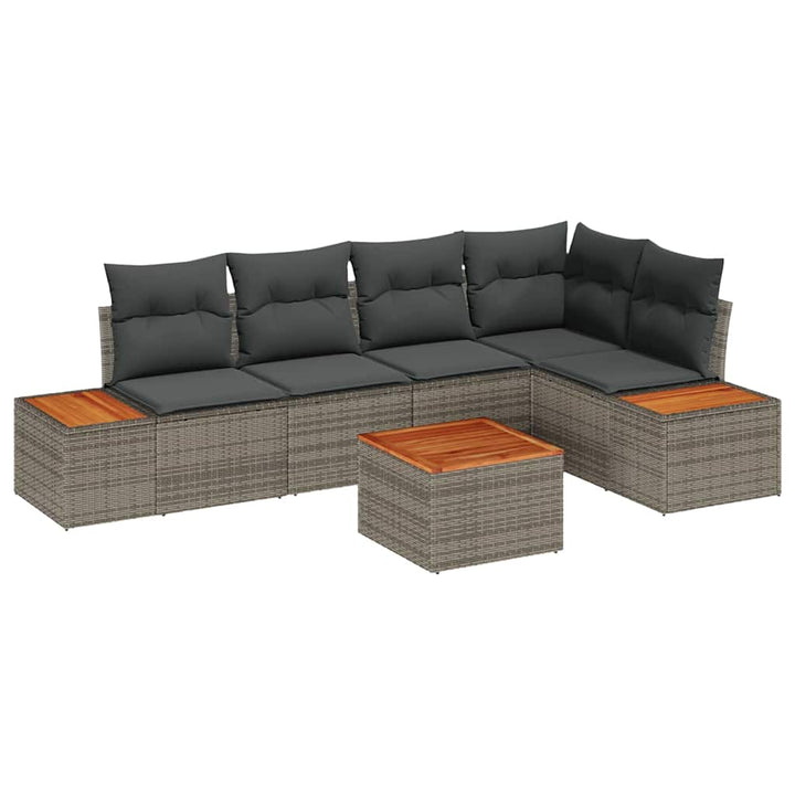 Havesofa Sæt med pude med opbevaring 6 pcs Grå Poly rattan