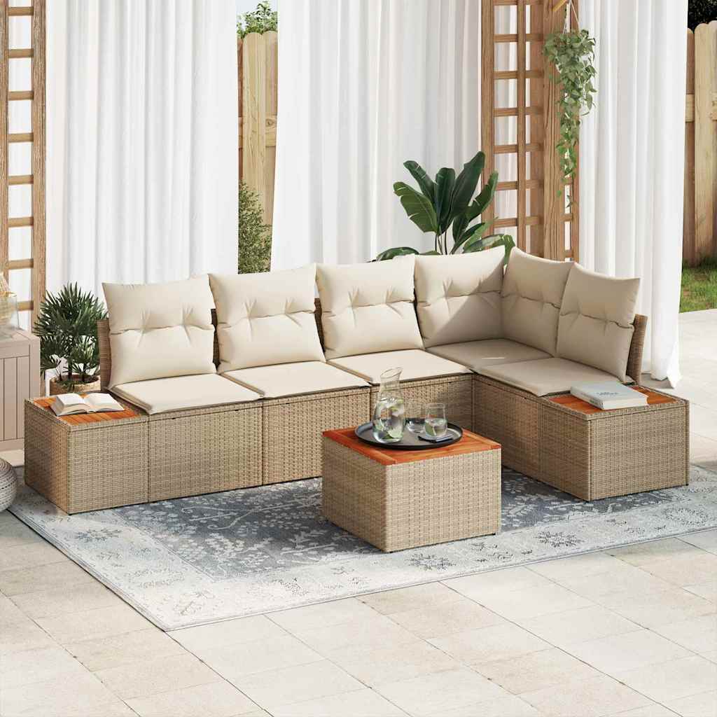 Havesofa Sæt med pude 6 pcs beige og cremefarvet Poly rattan