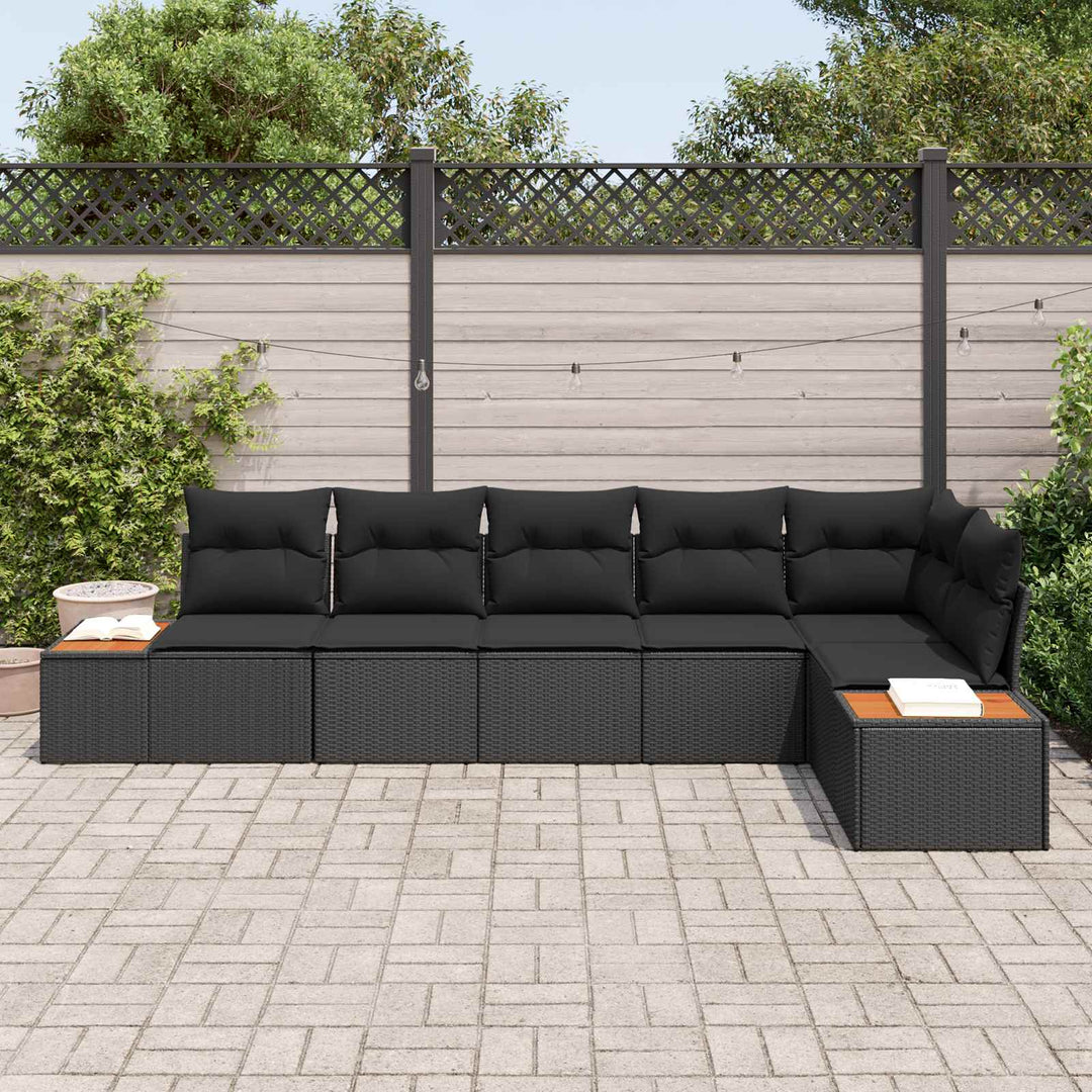 Havesofa Sæt med pude med opbevaring 6 pcs Sort Polyrattan
