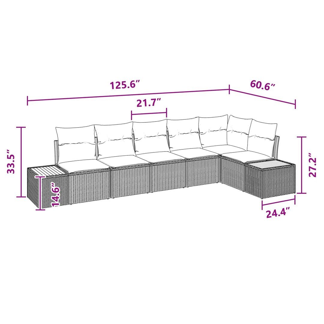 Havesofa Sæt med pude med opbevaring 6 pcs Sort Polyrattan
