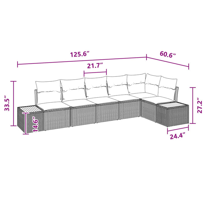 Havesofa Sæt med pude med opbevaring 6 pcs Sort Polyrattan