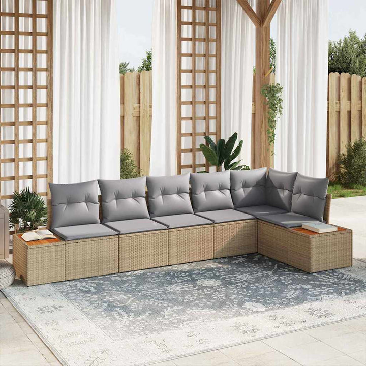 Havesofa Sæt med pude 6 pcs Beige og lys grå Polyrattan
