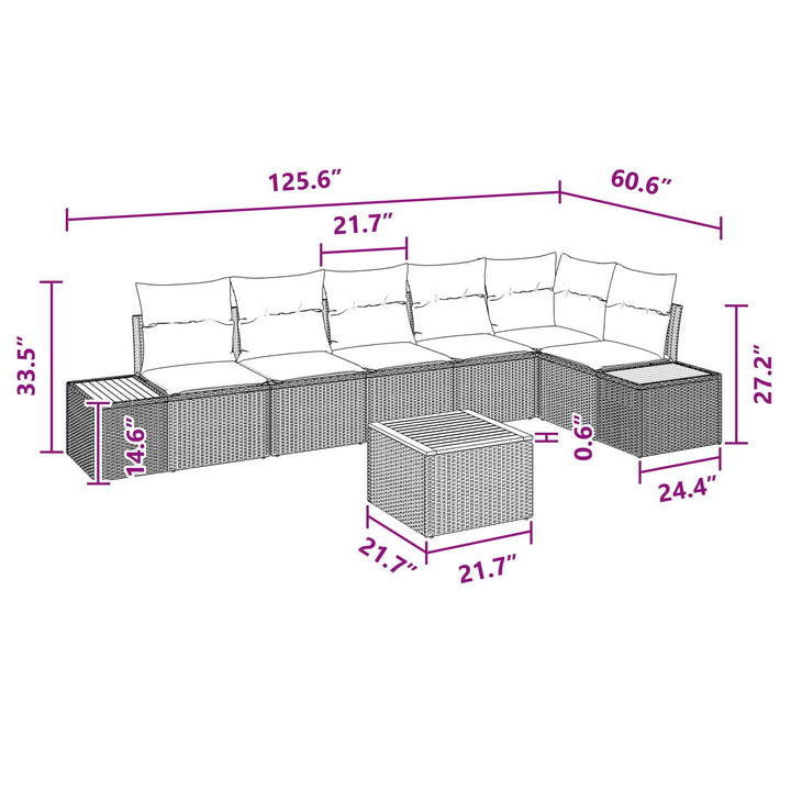 Havesofa Sæt med pude med opbevaring 6 pcs Sort Polyrattan