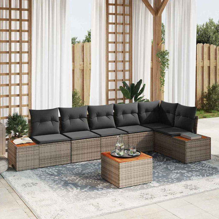 Havesofa Sæt med pude med opbevaring 6 pcs Grå Polyrattan