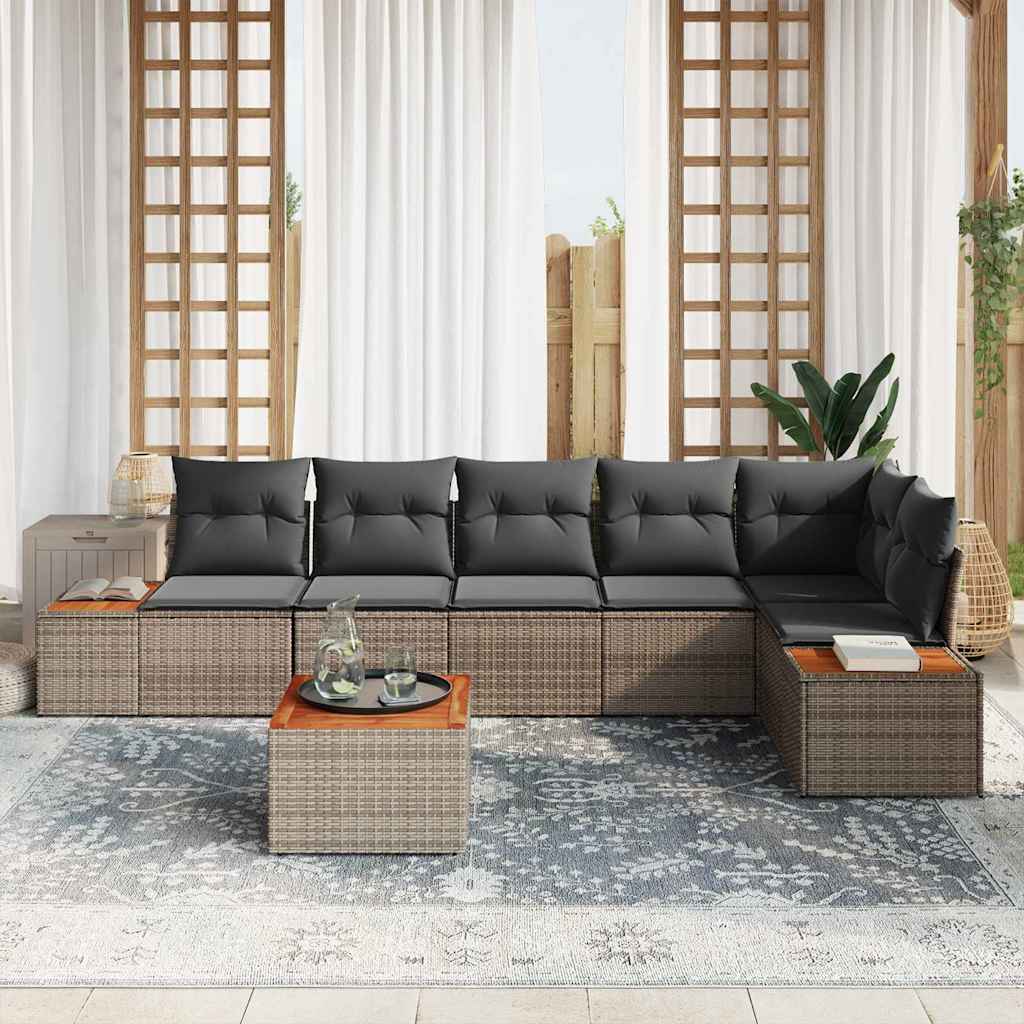 Havesofa Sæt med pude med opbevaring 6 pcs Grå Polyrattan
